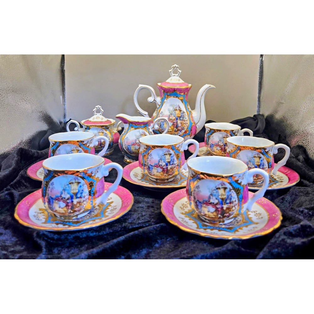 Vintage Limoges China Porcelain Tea Set 17pc Teapot Creamer Sugar 6 Cups 4 oz BX